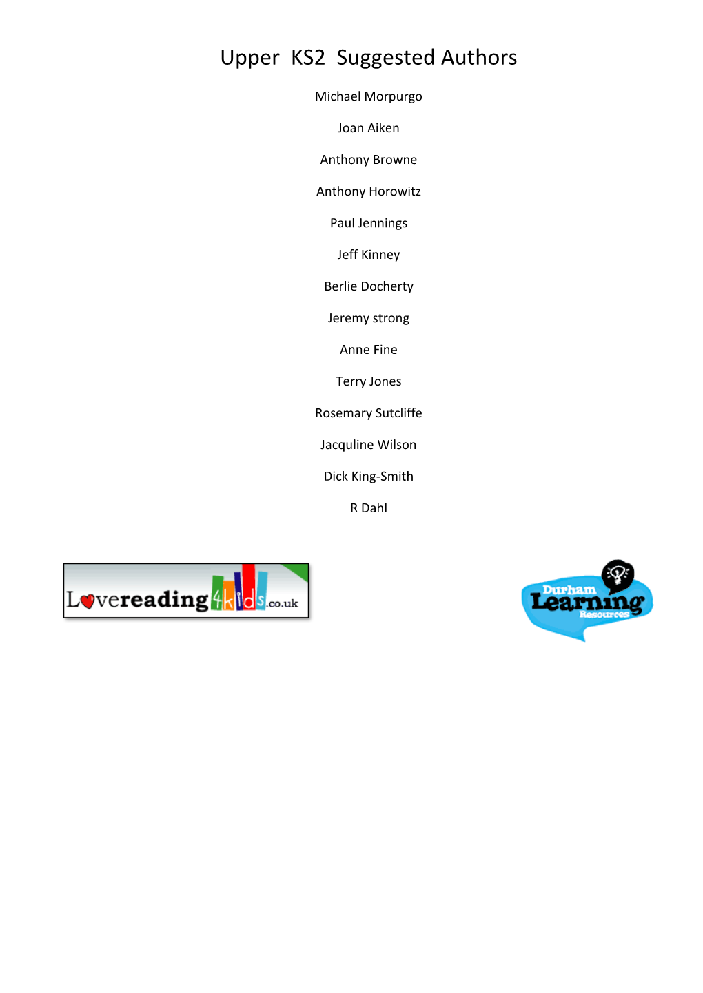 Upper KS2 Suggested Authors