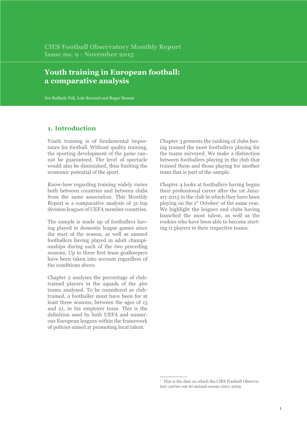 Youth Training in European Football: a Comparative Analysis