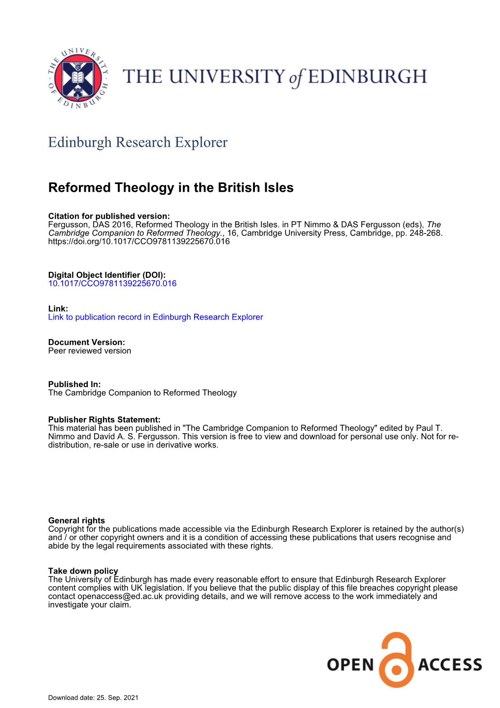 Reformed Theology in the British Isles