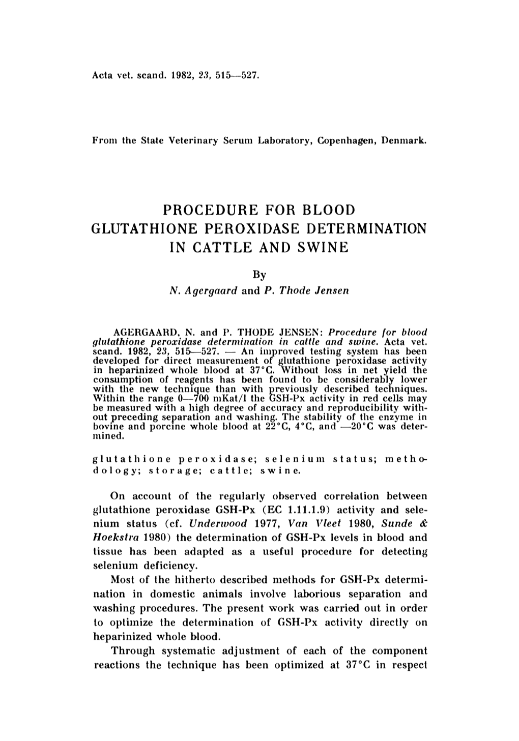 Procedure for Blood Glutathione Peroxidase Determination in Cattle and Swine