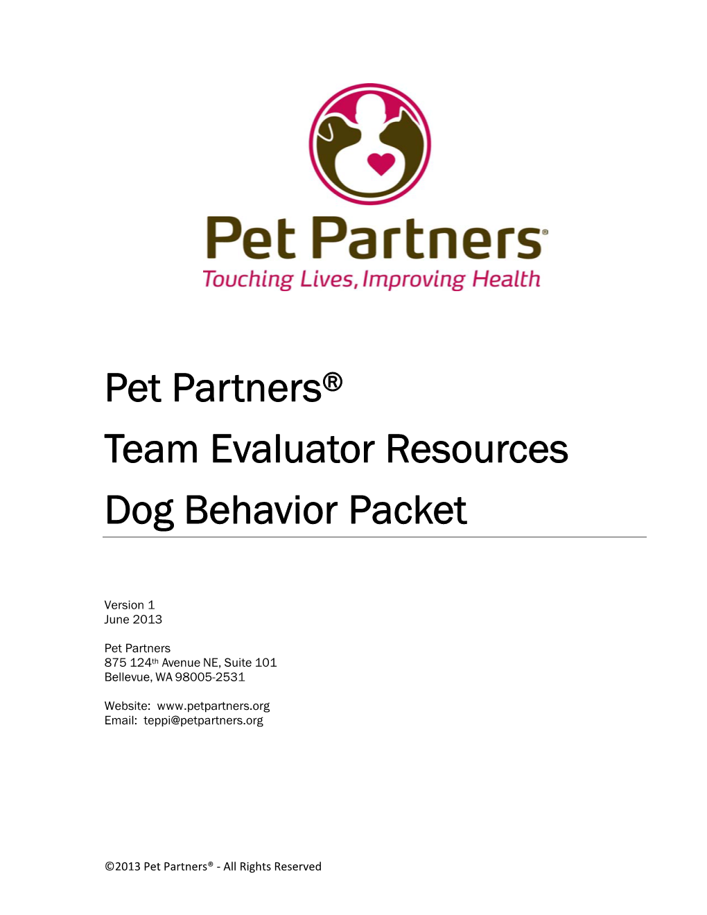 Pet Partners® Team Evaluator Resources Dog Behavior Packet