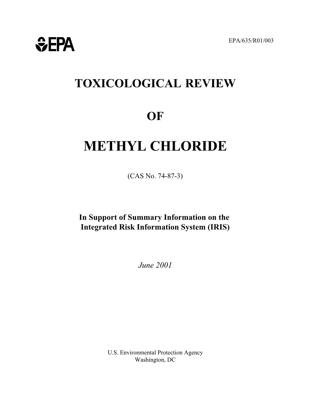 Toxicological Review of Methyl Chloride (CAS No. 74-87-3) (PDF)