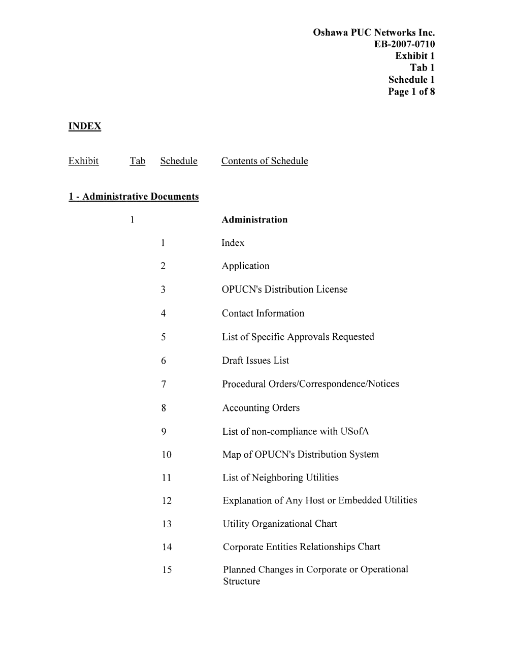 Oshawa PUC Networks Inc. EB-2007-0710 Exhibit 1 Tab 1 Schedule 1 Page 1 of 8