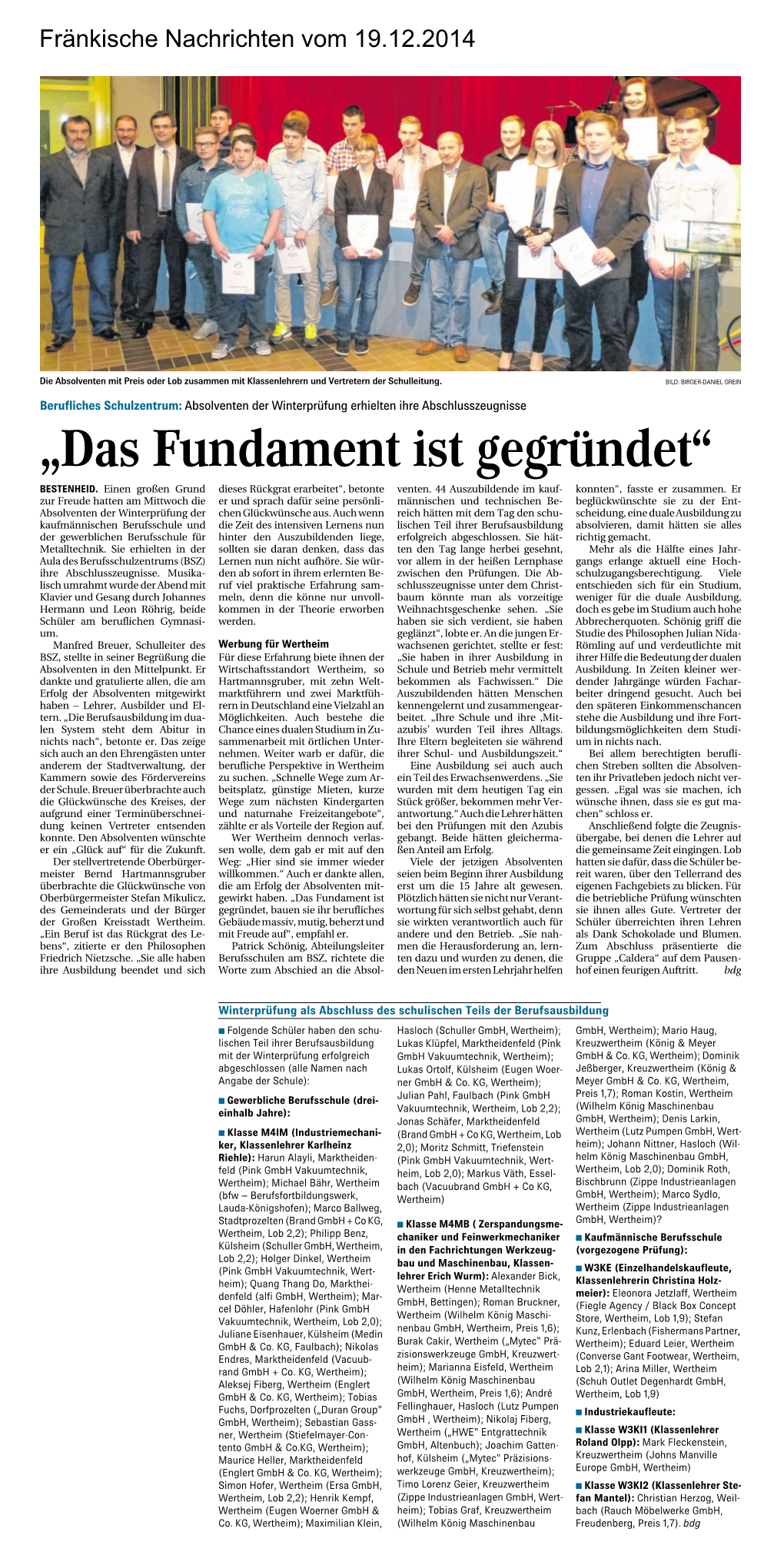 „Das Fundament Ist Gegründet“