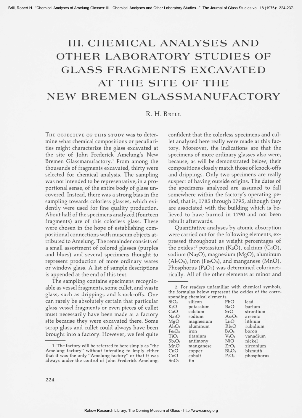 Chemical Analyses of Amelung Glasses: III