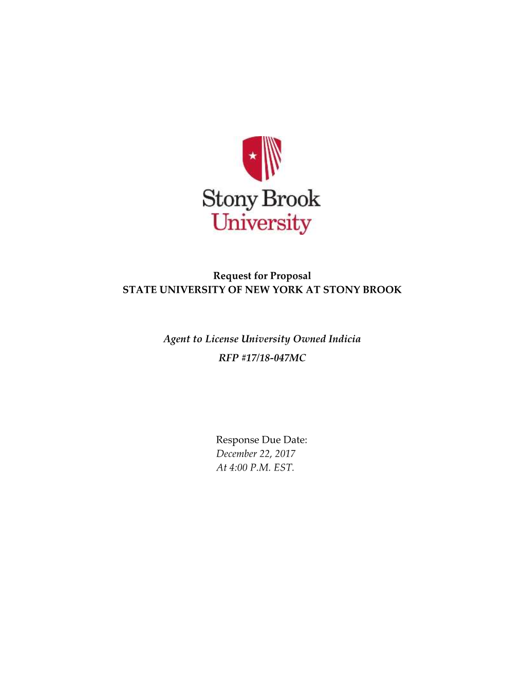 Request for Proposal STATE UNIVERSITY of NEW YORK at STONY BROOK