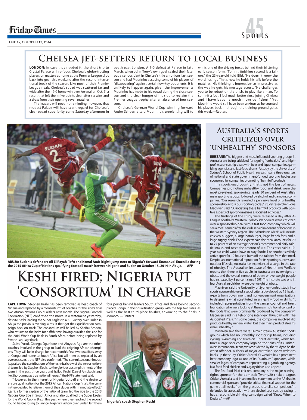 Keshi Fired; Nigeria Put Has Increased by 5 Percent Since 1995