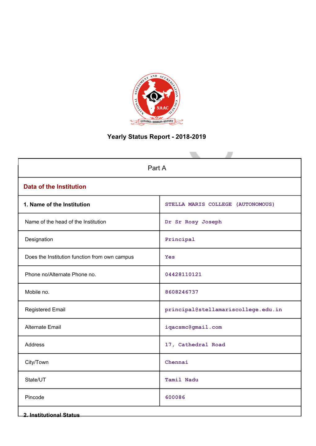 Yearly Status Report - 2018-2019