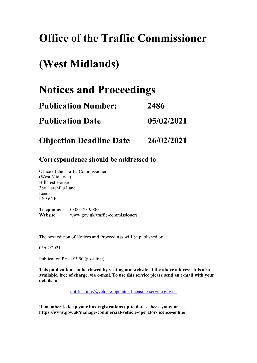 Notices and Proceedings for the West Midlands 2486