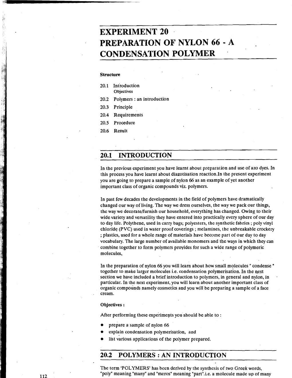 Experiment '20 . Preparation of Nylon 66 - a Condensation Polymer