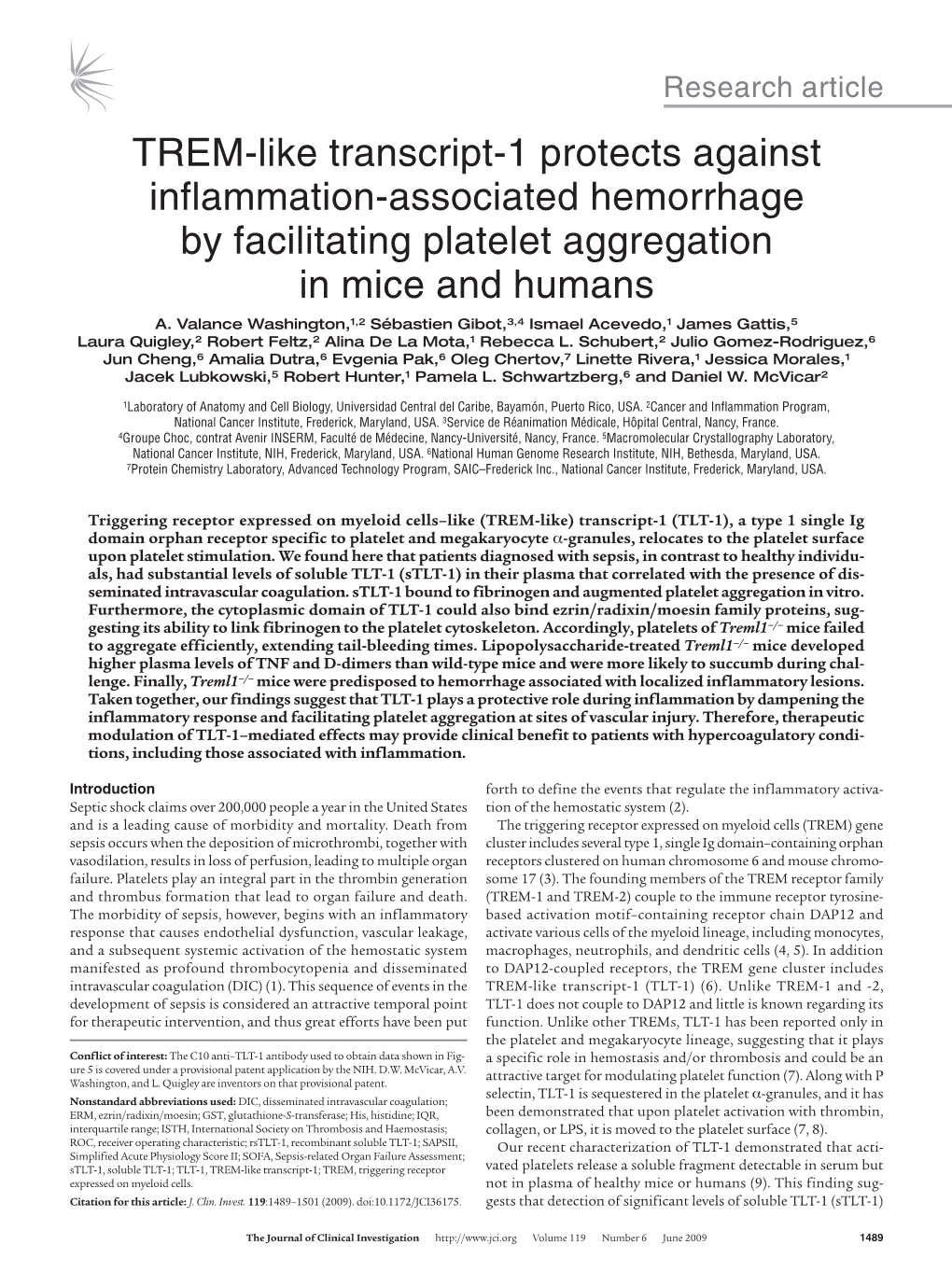 TREM-Like Transcript-1 Protects Against Inflammation-Associated Hemorrhage by Facilitating Platelet Aggregation in Mice and Humans A