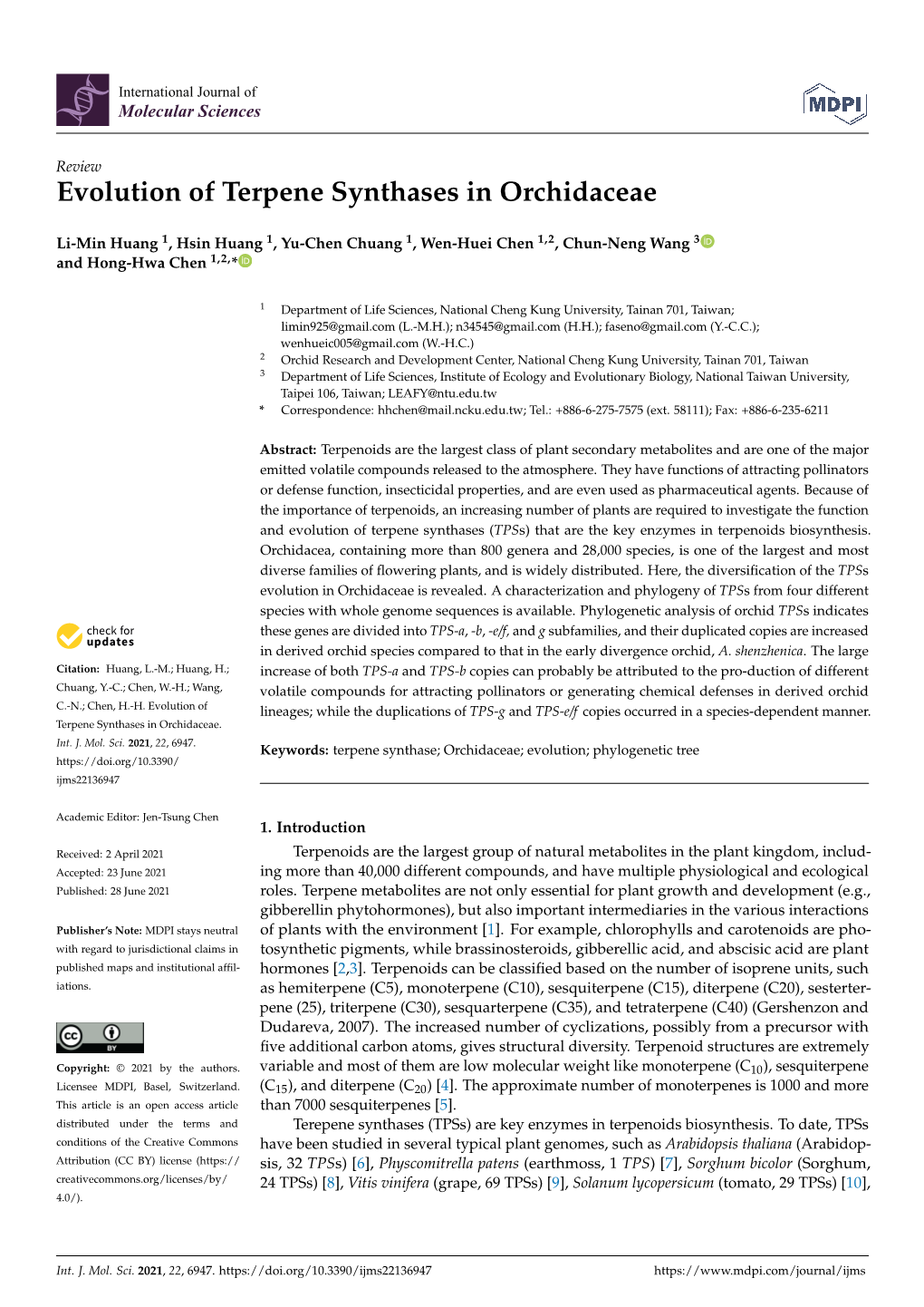 Evolution of Terpene Synthases in Orchidaceae