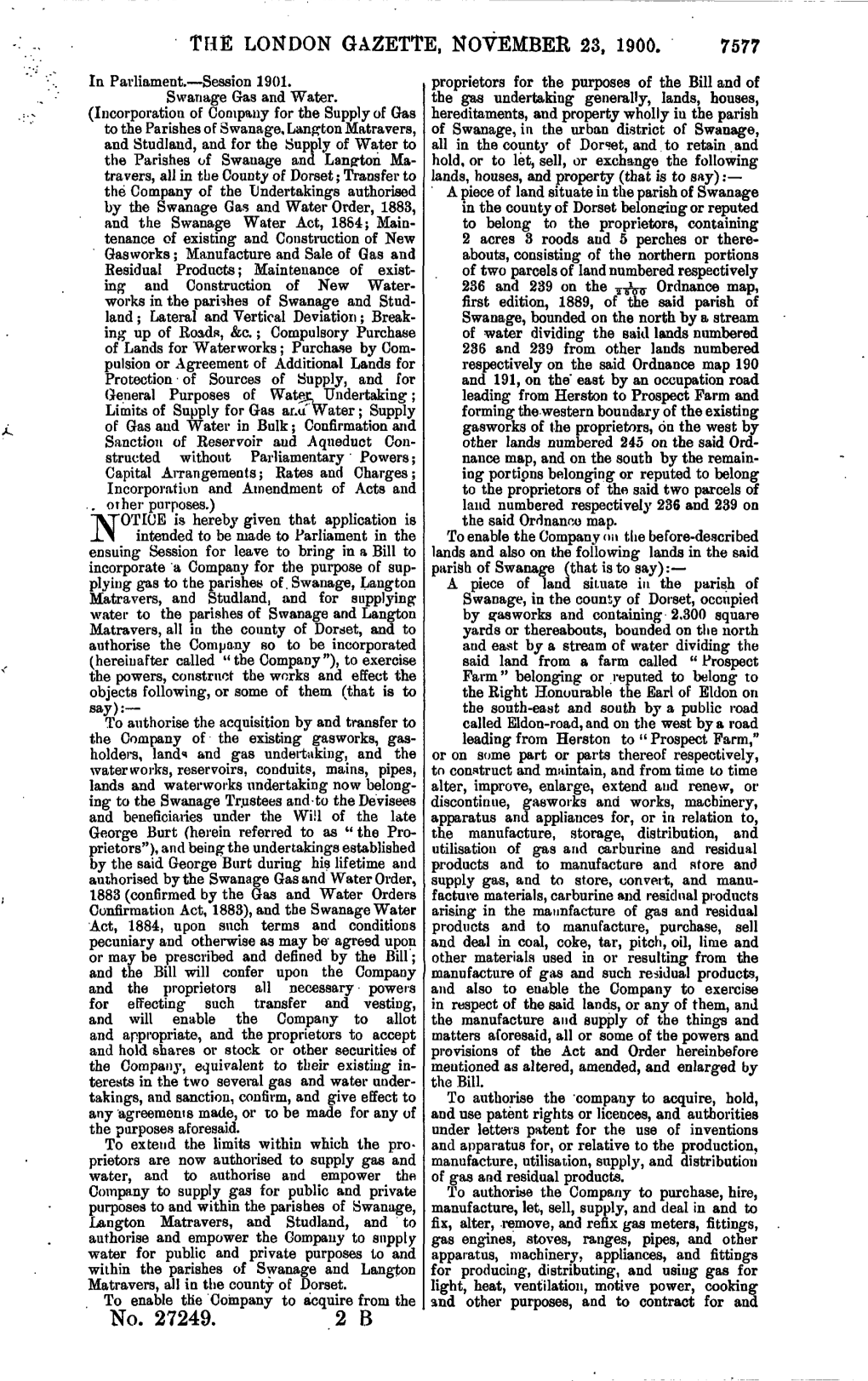 THE LONDON GAZETTE, NOVEMBER 23, 1900. No. 27249