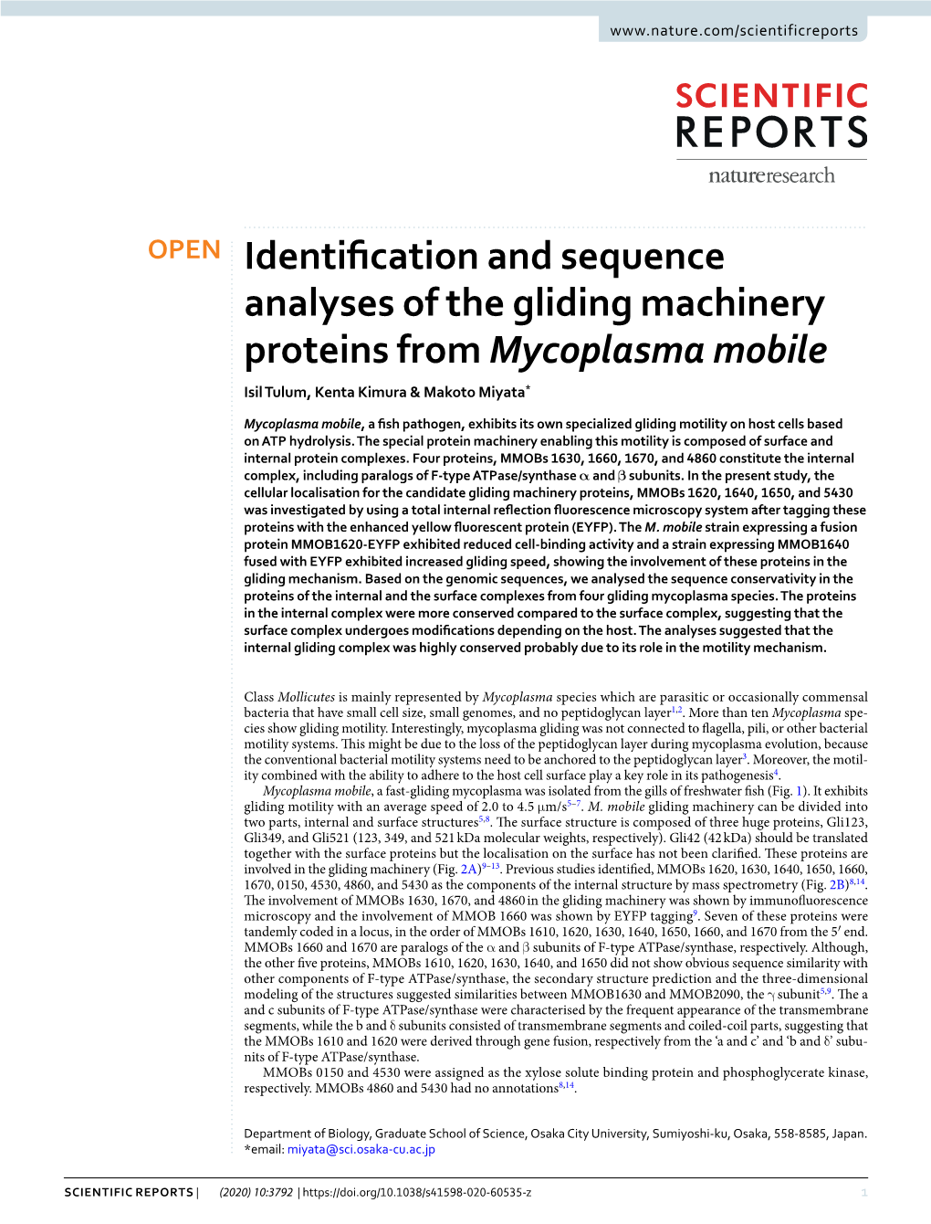 Identification and Sequence Analyses of the Gliding Machinery Proteins
