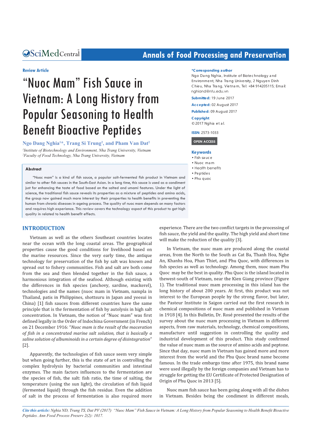 “Nuoc Mam” Fish Sauce in Vietnam: a Long History from Popular Seasoning to Health Benefit Bioactive Peptides