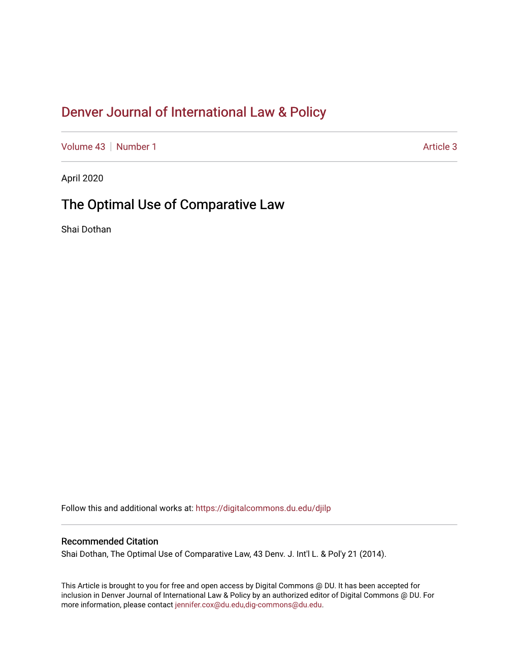 The Optimal Use of Comparative Law