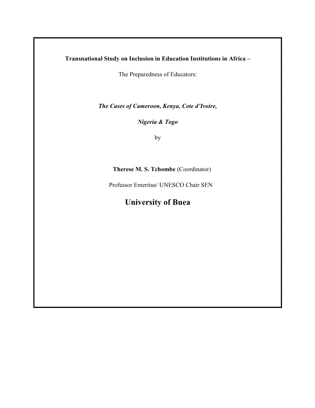 Transnational Study on Inclusion in Education Institutions in Africa –