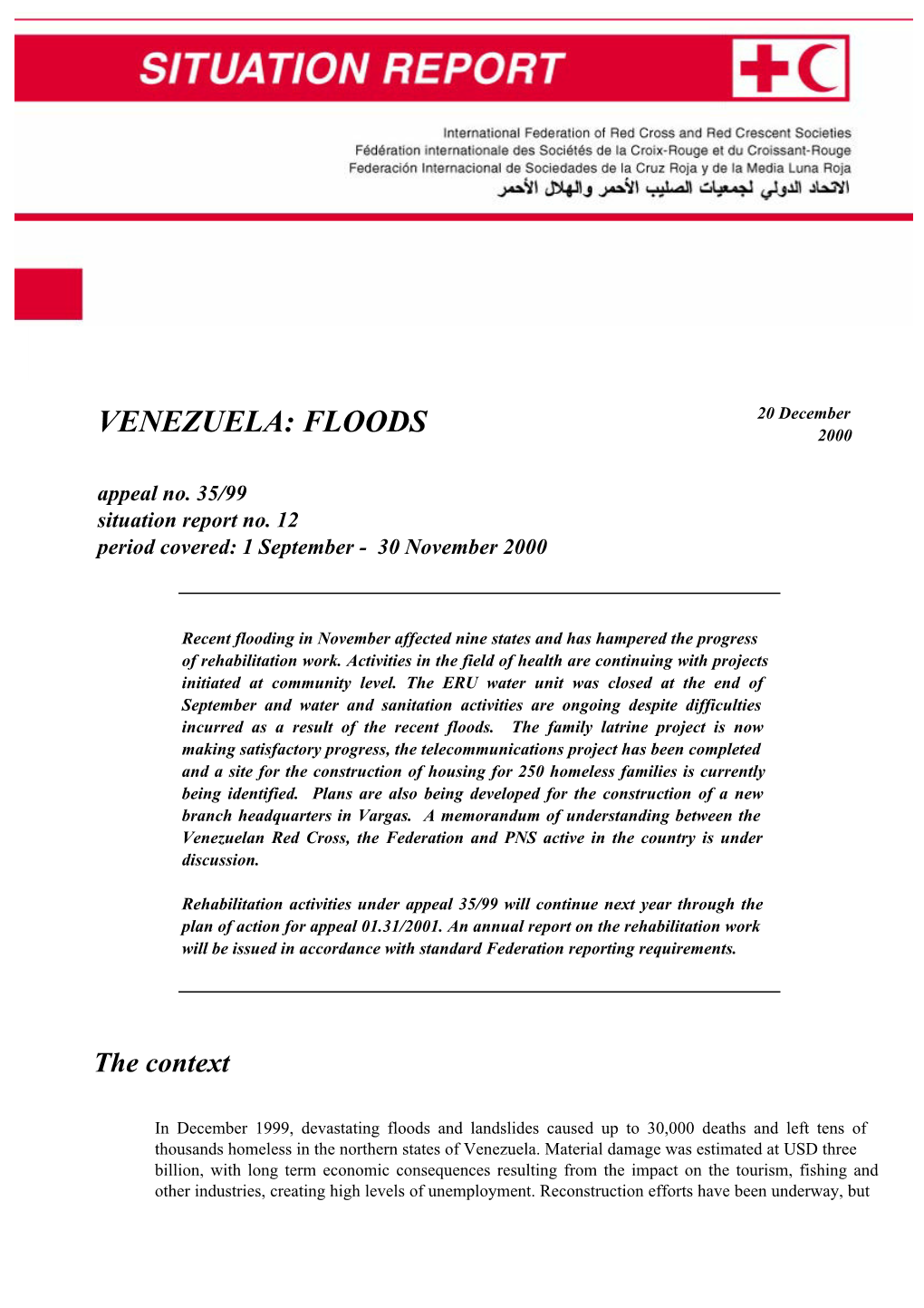 VENEZUELA FLOODS (Appeal 35/99)