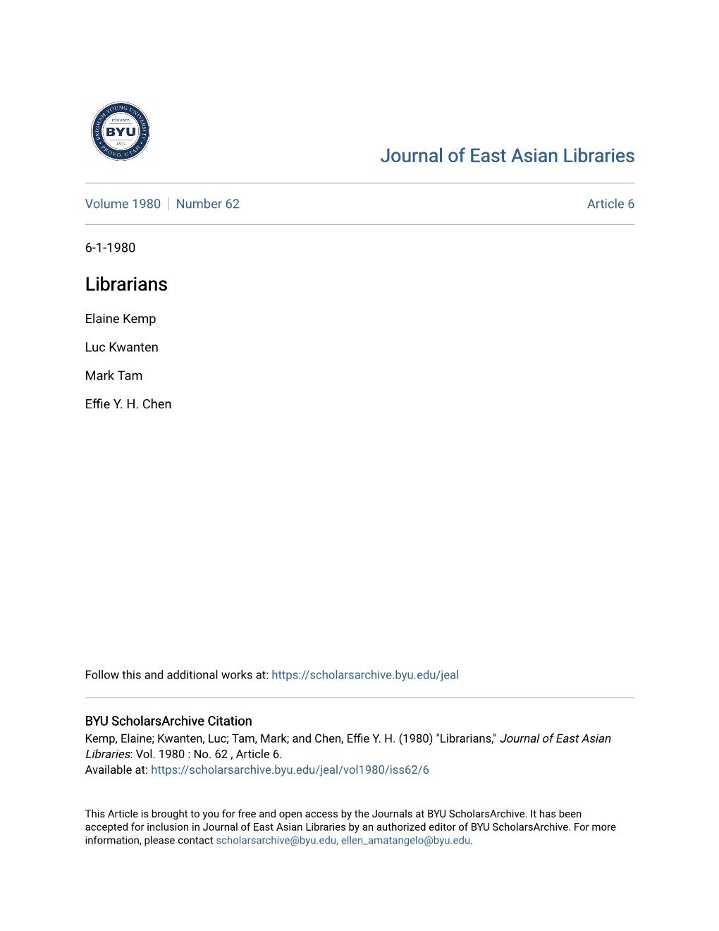 Journal of East Asian Libraries Librarians