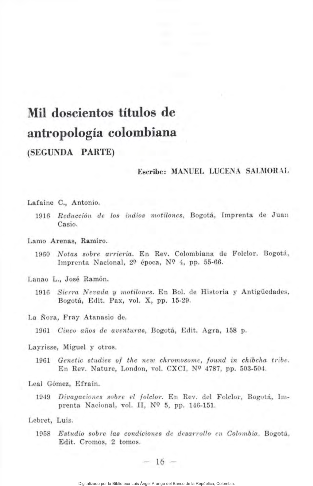 Mil Doscientos Títulos De Antropología Colombiana