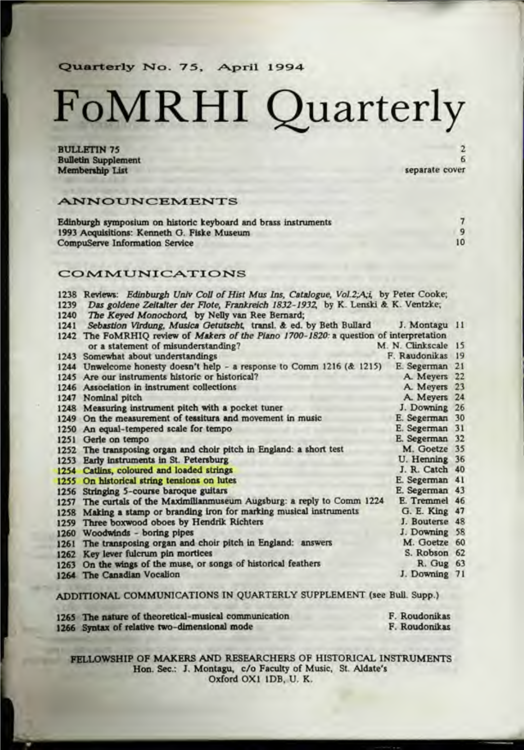 Fomrhi Quarterly