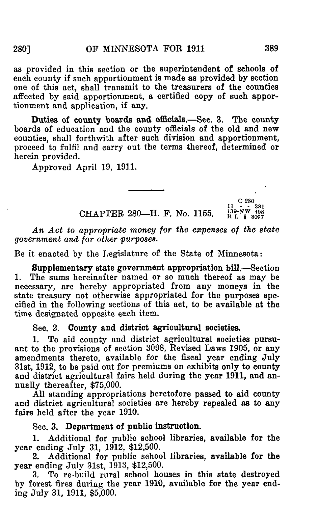 280] of MINNESOTA for 1911 389 As Provided in This Section Or The