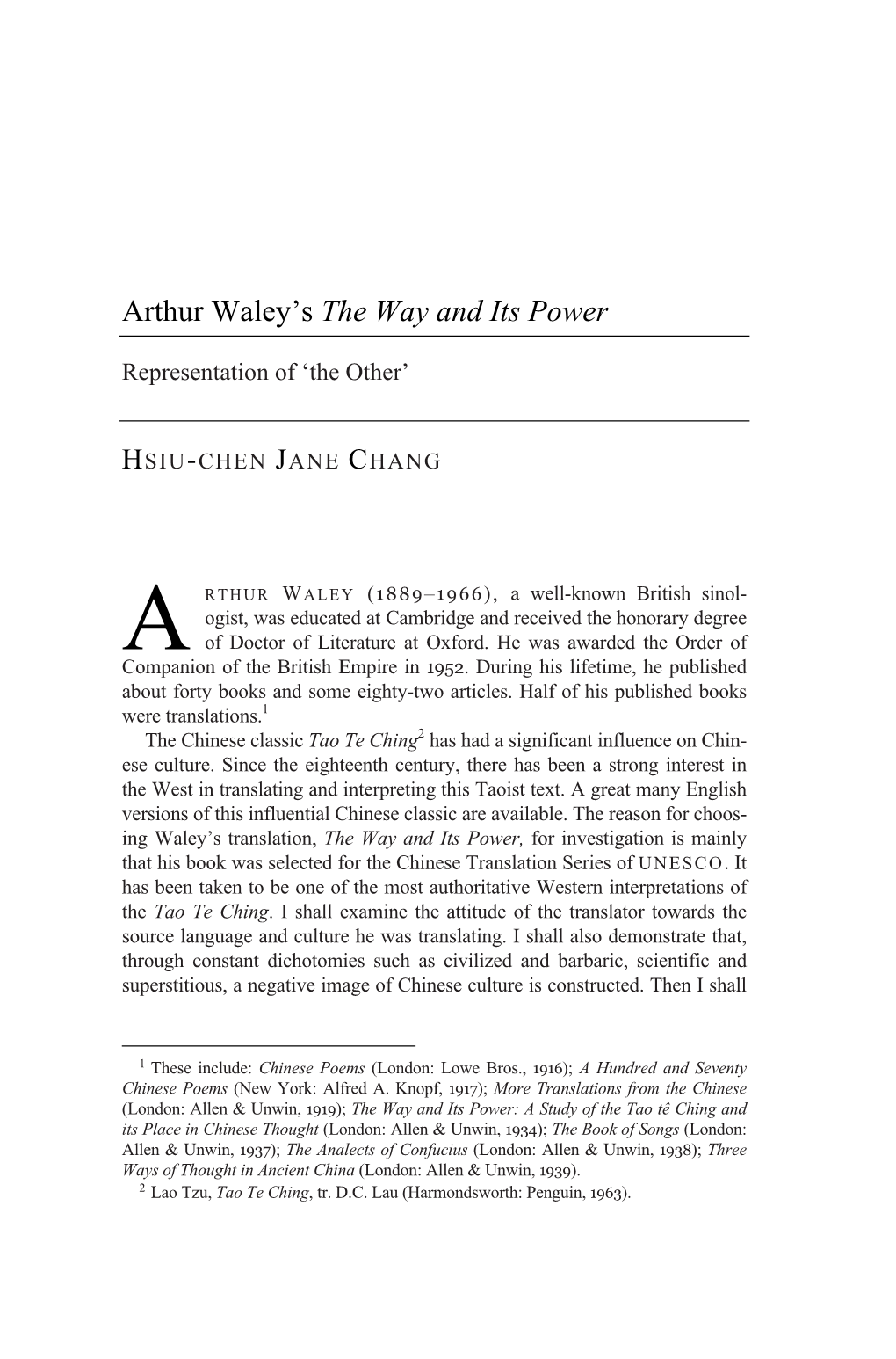 Arthur Waley's the Way and Its Power