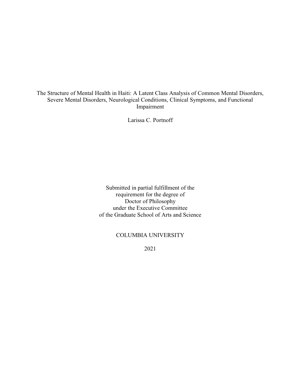 The Structure of Mental Health in Haiti: a Latent Class Analysis Of