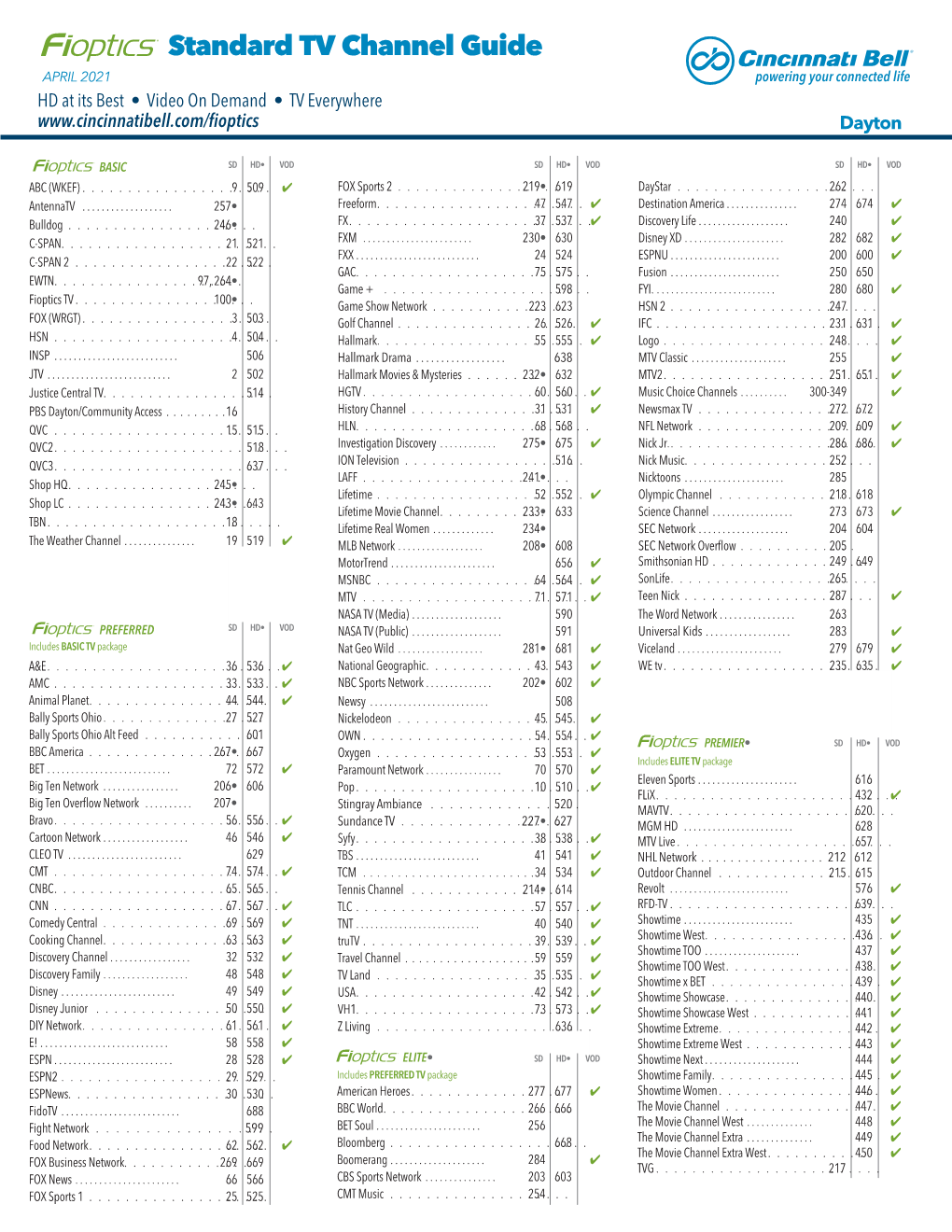 Standard TV Channel Guide APRIL 2021 HD at Its Best • Video on Demand • TV Everywhere Dayton