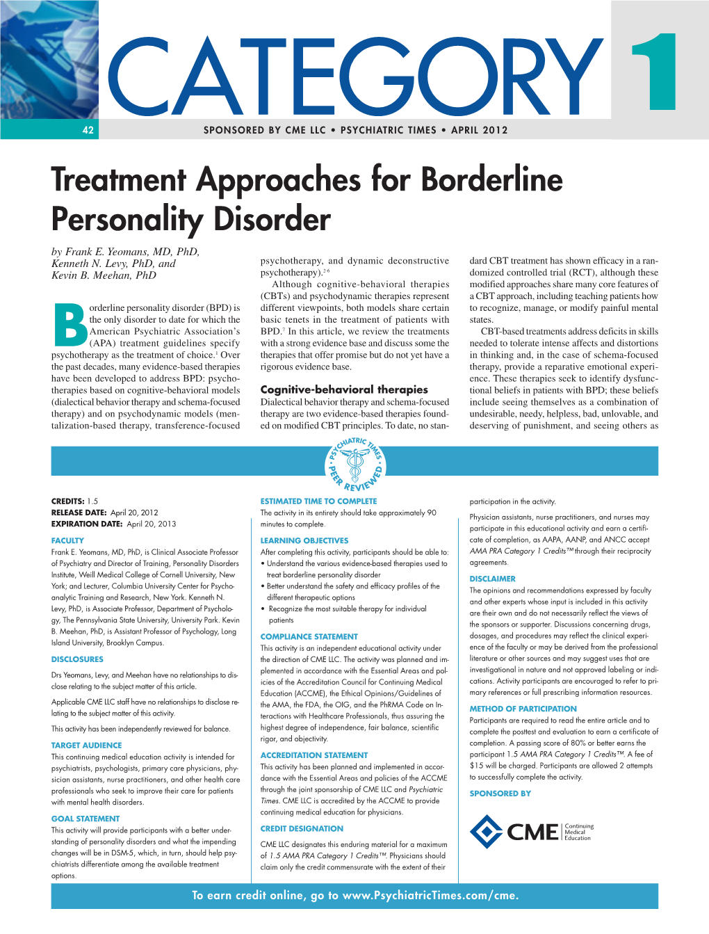 Treatment Approaches for Borderline Personality Disorder by Frank E