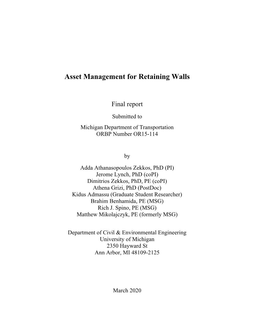 Asset Management of Retaining Walls Using Monitoring Data