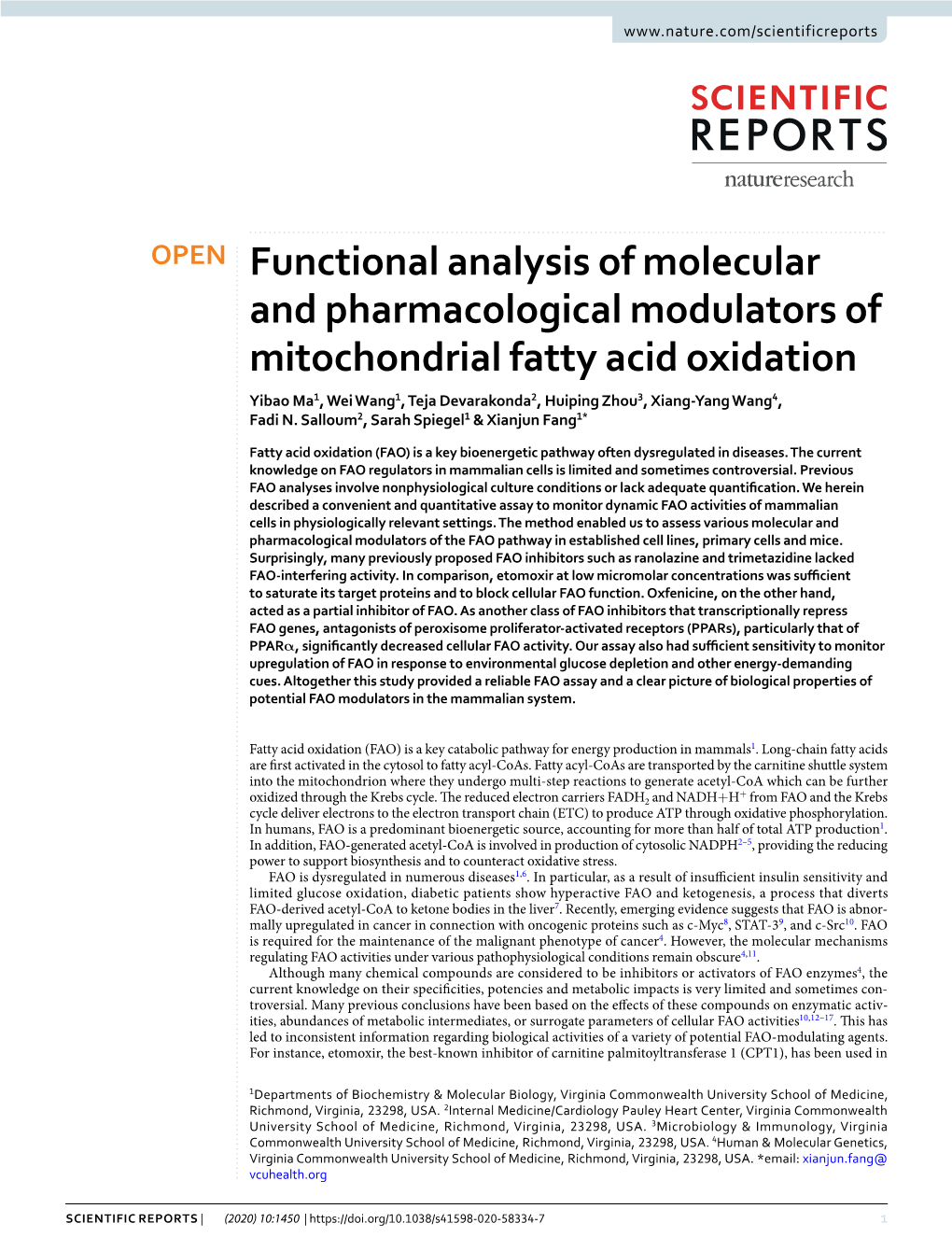 Functional Analysis of Molecular and Pharmacological Modulators of Mitochondrial Fatty Acid Oxidation