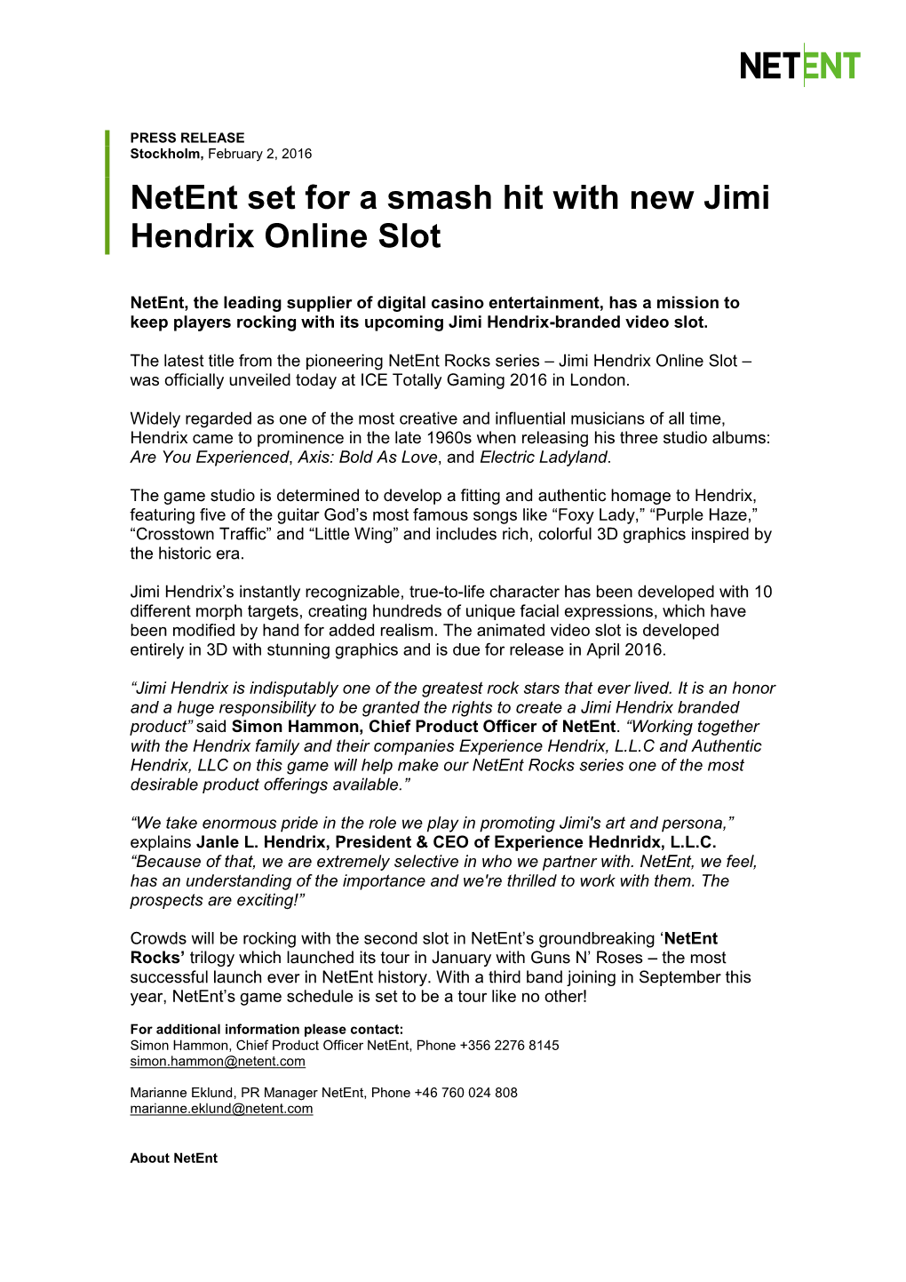 Netent Set for a Smash Hit with New Jimi Hendrix Online Slot