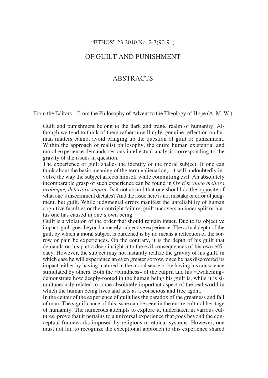 Of Guilt and Punishment Abstracts