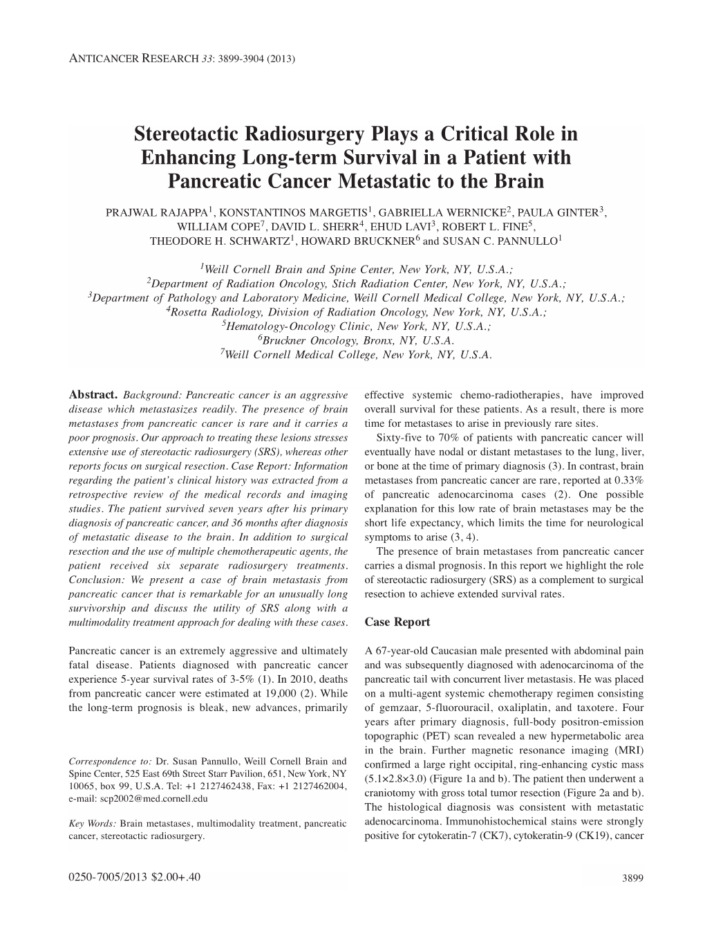 Stereotactic Radiosurgery Plays a Critical Role in Enhancing Long-Term Survival in a Patient with Pancreatic Cancer Metastatic to the Brain