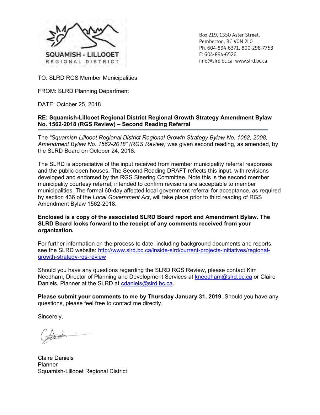 Squamish-Lillooet Regional District Regional Growth Strategy Amendment Bylaw No