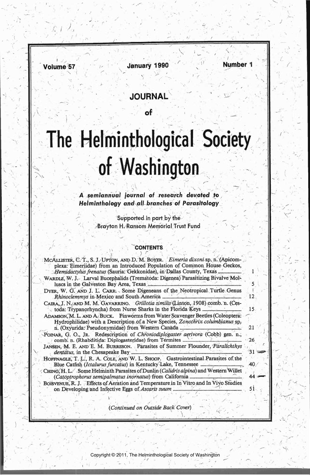 Journal of the Helminthological Society of Washington 57(1) 1990