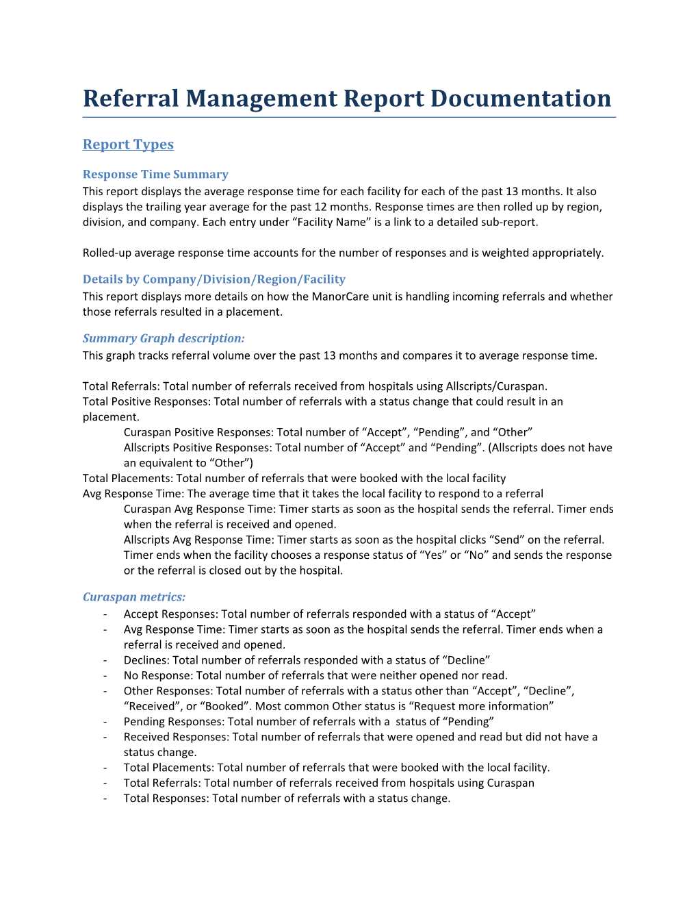 Referral Management Report Documentation