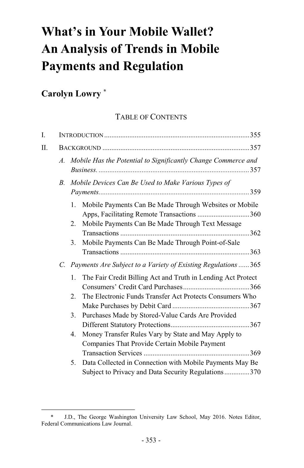 An Analysis of Trends in Mobile Payments and Regulation