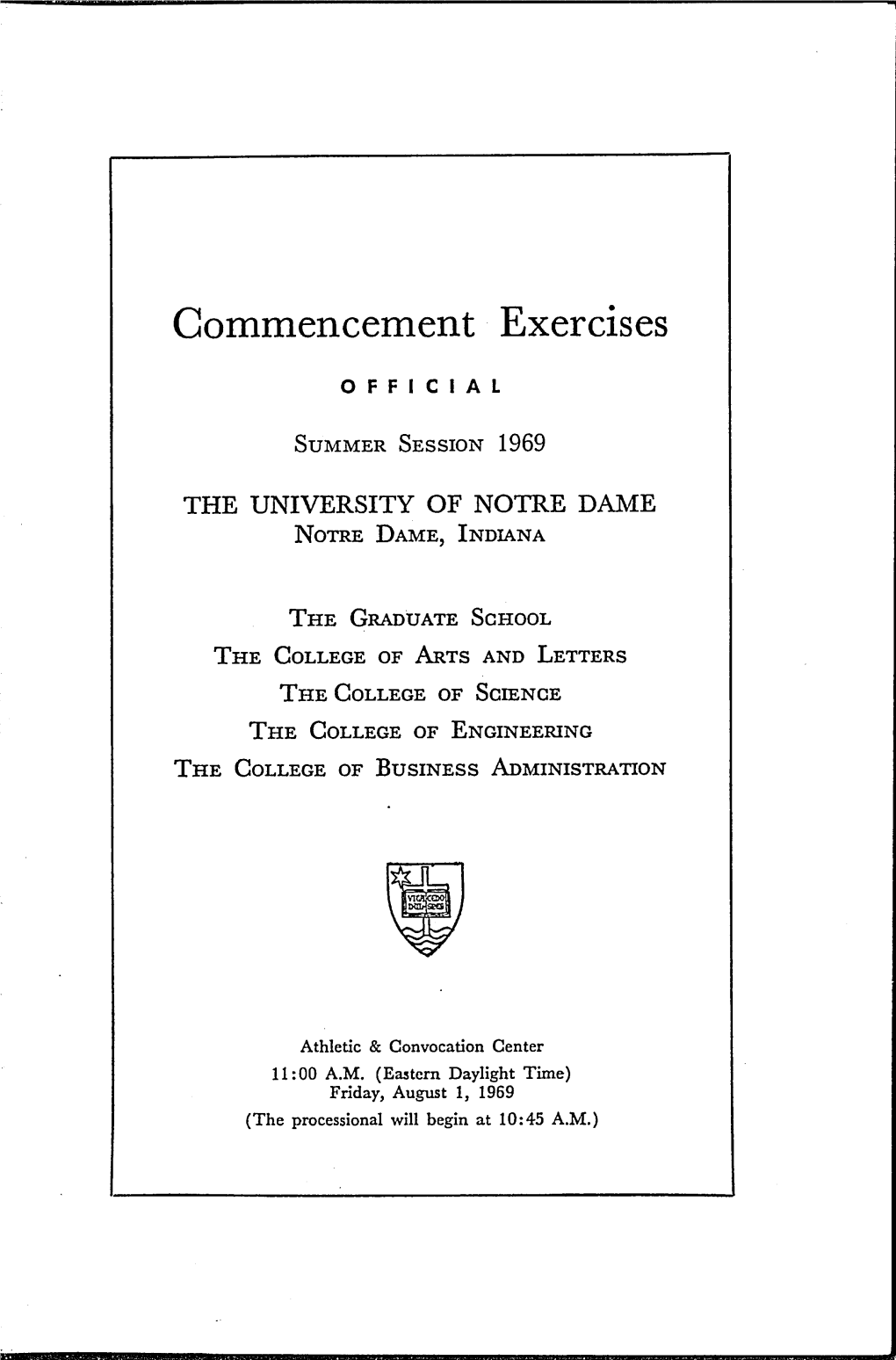 University of Notre Dame Commencement Program