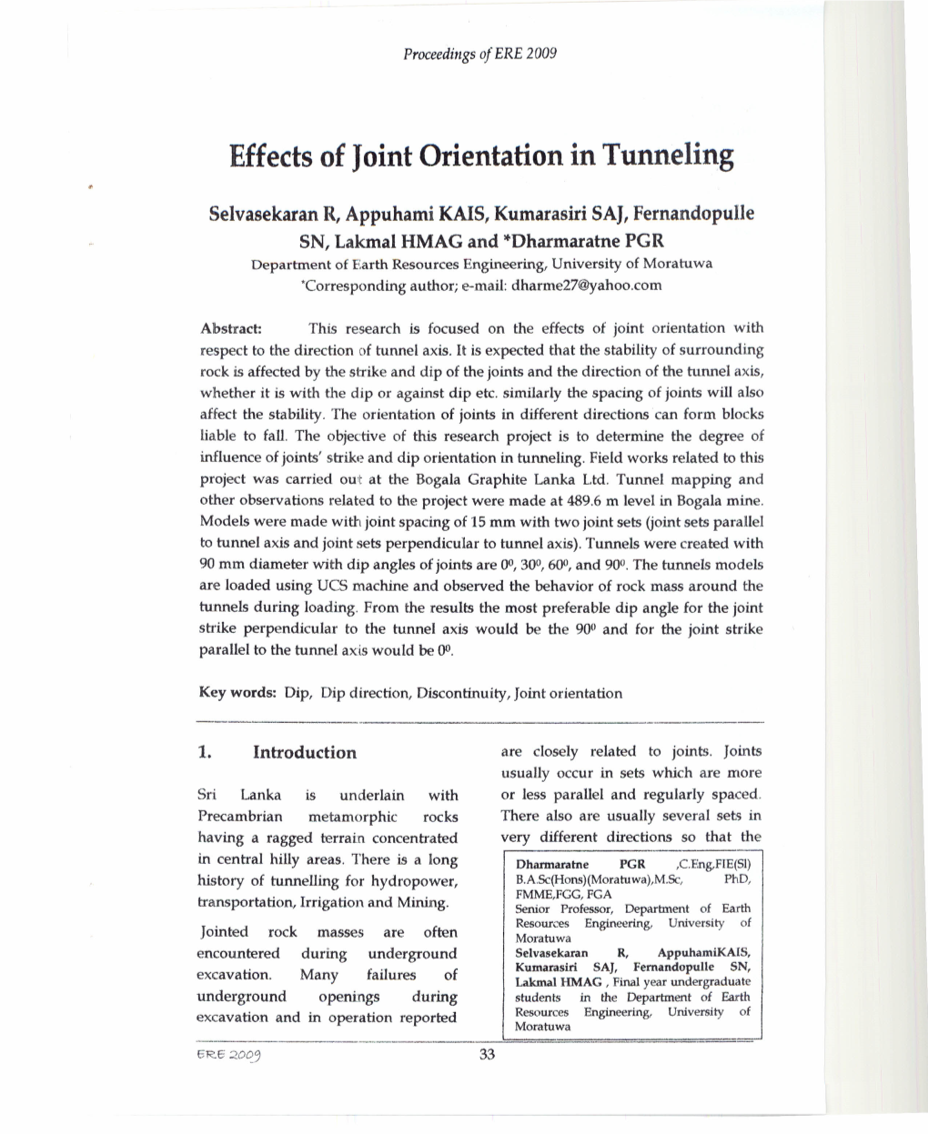 Effects of Joint Orientation in Tunneling