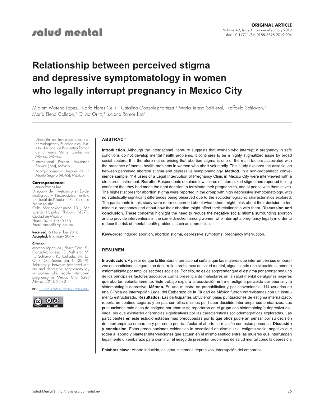 Relationship Between Perceived Stigma and Depressive Symptomatology in Women Who Legally Interrupt Pregnancy in Mexico City