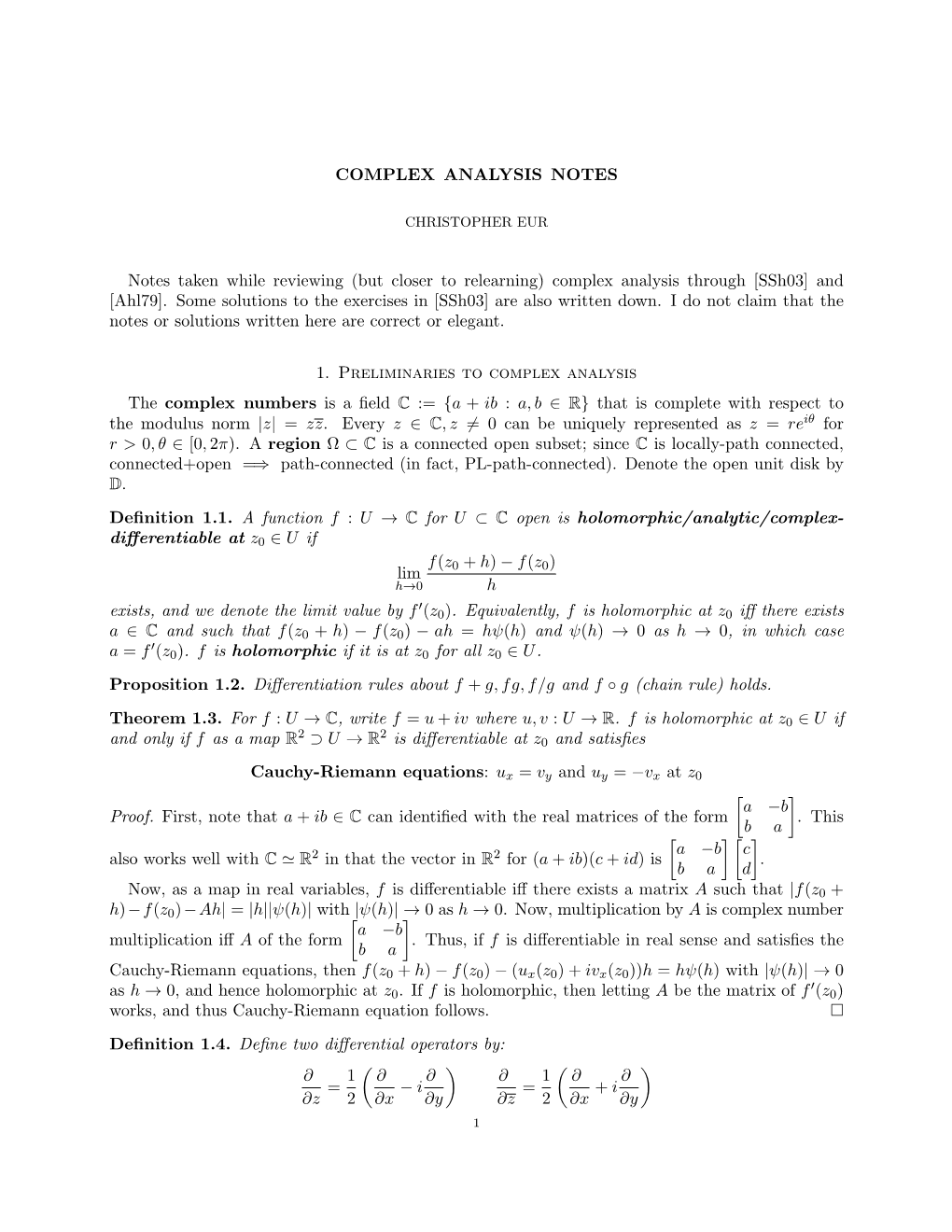 Complex Analysis Through [Ssh03] and [Ahl79]. Some Solutions to the Exercises in [Ssh03] Are Also Written Down