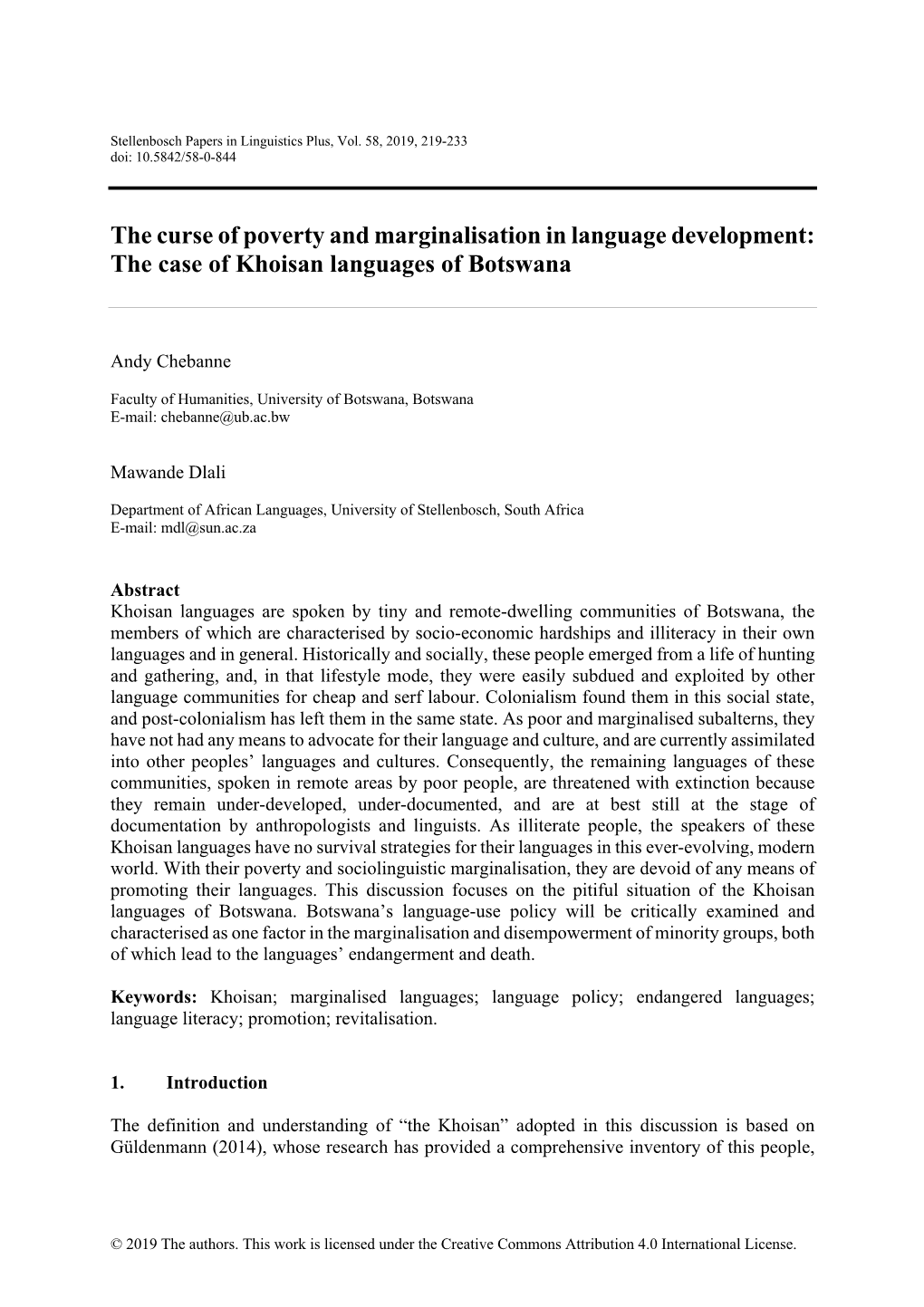 The Case of Khoisan Languages of Botswana