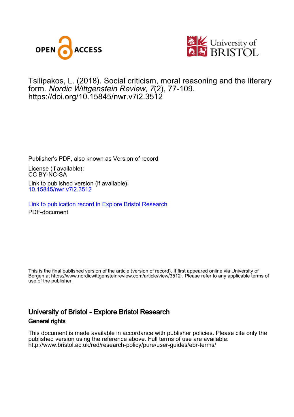 Tsilipakos, L. (2018). Social Criticism, Moral Reasoning and the Literary Form