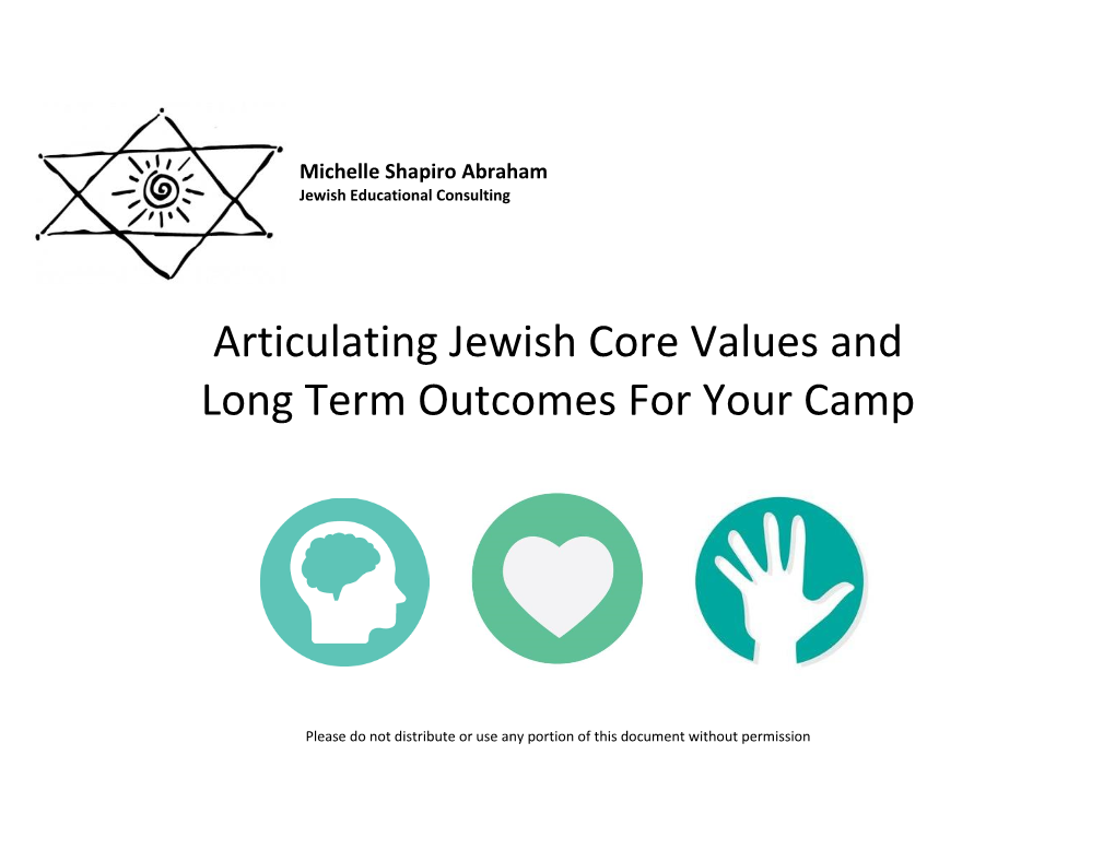 Articulating Jewish Core Values and Long Term Outcomes for Your Camp