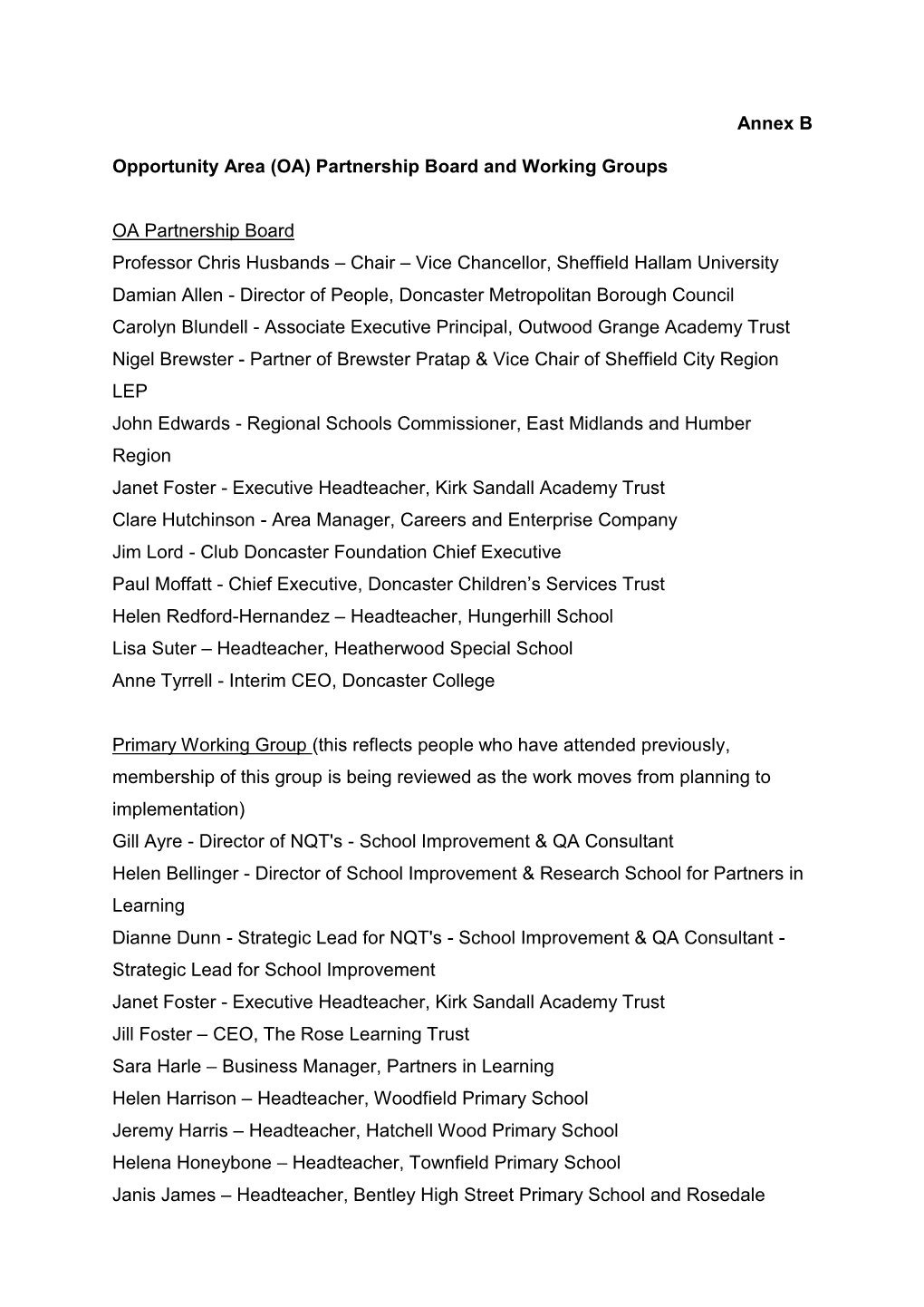 Annex B Opportunity Area (OA) Partnership Board and Working