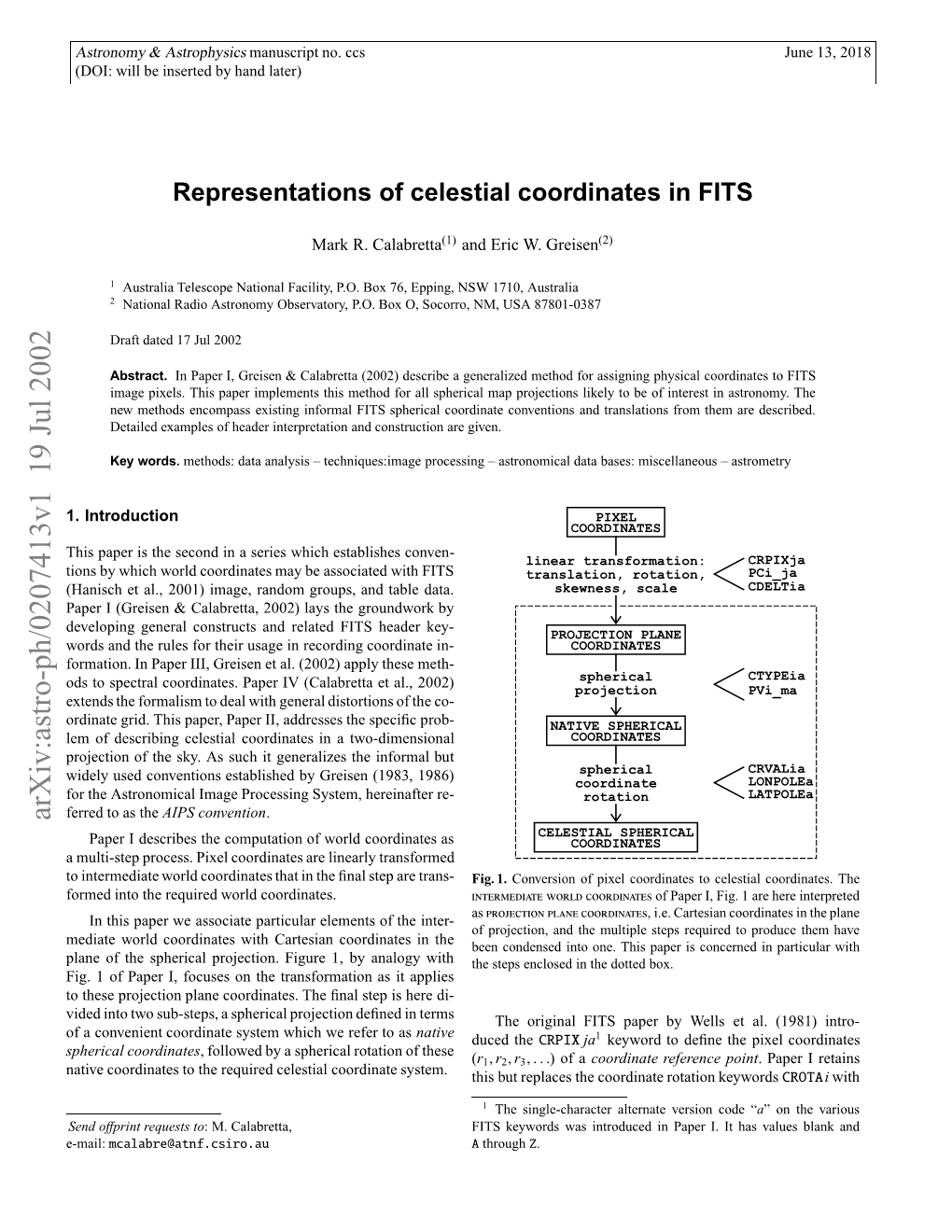 Representations of Celestial Coordinates in FITS a Linear Transformation Matrix