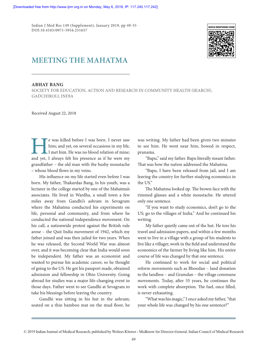 Meeting the Mahatma | IJMR Article