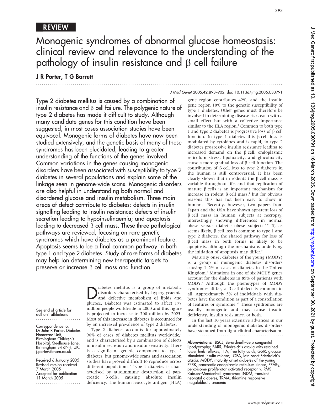 Monogenic Syndromes of Abnormal Glucose Homeostasis